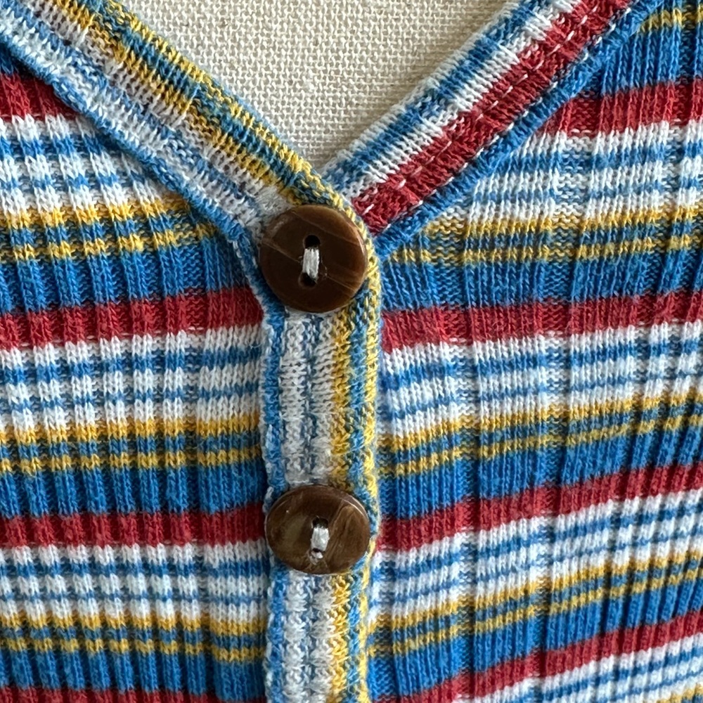 Striped Knit with Buttons, Short Sleeve